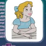 Dreamy blonde girl blue dress fairytale character embroidery designs - Instant Download