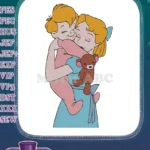 Sweet mother and baby hugging with teddy bear embroidery designs - Instant Download