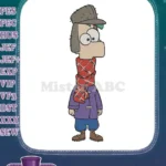 Whimsical cartoon character in winter scarf and coat embroidery designs - Instant Download