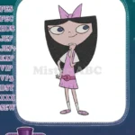 Smiling Isabella Phineas Ferb pink dress bow black hair embroidery designs - Instant Download