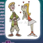 Candace and Jeremy Romantic Hearts Couple Cartoon Embroidery Designs - Instant Download