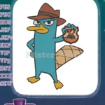 Teal Perry the Platypus spy agent embroidery designs with fedora - Instant Download