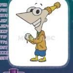 Smiling Phineas winter snowball cartoon character embroidery designs - Instant Download