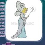 Magical Fairy in Blue Dress with Sparkling Wand Embroidery Designs - Instant Download