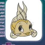 Cute golden cartoon fish character with flowing fins embroidery designs - Instant Download