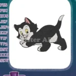 Playful black cartoon cat character embroidery designs - Instant Download