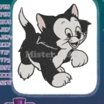 Playful black and white cartoon kitten pouncing embroidery designs - Instant Download