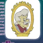 Geppetto Wise Old Man Cartoon Portrait Golden Frame Embroidery Designs - Instant Download