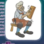 Elderly Artisan Woodcarver Crafting Detailed Wooden Puppet Embroidery Designs - Instant Download