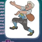 Joyful grandpa dancing with satchel character embroidery designs - Instant Download