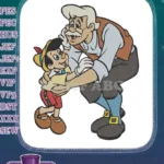 Loving Pinocchio and Geppetto father-son hug classic storybook embroidery designs - Instant Download