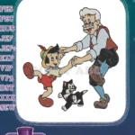 Classic Disney Pinocchio Geppetto and Figaro happy dancing embroidery designs - Instant Download