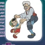 Happy Pinocchio and Geppetto playful father son embroidery designs - Instant Download