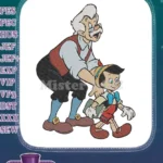 Classic Disney Pinocchio Geppetto father son school journey embroidery designs - Instant Download