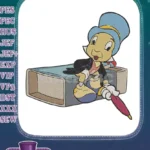 Jiminy Cricket Disney Character Embroidery Designs Sitting on Matchbox - Instant Download