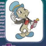 Jiminy Cricket classic character blue hat umbrella thoughtful pose embroidery designs - Instant Download