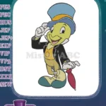 Happy Jiminy Cricket with blue top hat and umbrella embroidery designs - Instant Download
