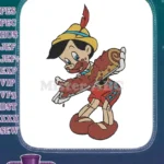 Pinocchio eating chocolate log cake messy cartoon embroidery designs - Instant Download