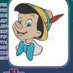 Happy Pinocchio puppet character yellow hat red feather embroidery designs - Instant Download