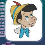 Classic Pinocchio cartoon character with hat and bow tie embroidery designs - Instant Download