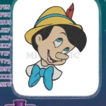 Classic Pinocchio with yellow hat and blue bow tie embroidery designs - Instant Download