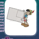 Pinocchio classic cartoon character holding blank sign embroidery designs - Instant Download