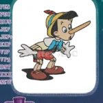 Classic Pinocchio puppet with long nose surprised expression embroidery designs - Instant Download