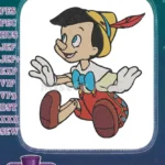 Pinocchio happy puppet boy with hat feather classic embroidery designs - Instant Download