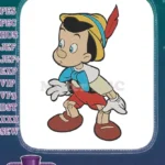 Pinocchio classic cartoon puppet boy embroidery designs with feather hat - Instant Download