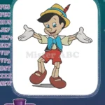 Pinocchio happy puppet character embroidery designs for children's clothing - Instant Download