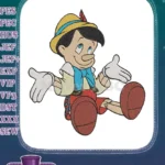 Pinocchio smiling puppet with open arms embroidery designs - Instant Download