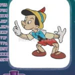 Pinocchio classic wooden puppet pointing finger embroidery designs - Instant Download