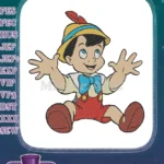 Happy Pinocchio puppet boy classic embroidery designs with outstretched arms - Instant Download