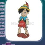 Classic Pinocchio wooden puppet embroidery designs with blue bow tie - Instant Download