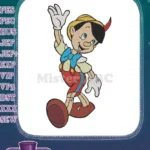 Happy Pinocchio Waving Classic Cartoon Character Embroidery Designs for Kids - Instant Download