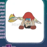 Playful Pinocchio Upside Down Holding Hat Classic Cartoon Embroidery Designs - Instant Download