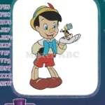 Happy Pinocchio holding Jiminy Cricket cartoon embroidery designs - Instant Download