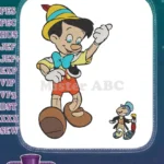 Classic Pinocchio with Jiminy Cricket cartoon character embroidery designs - Instant Download