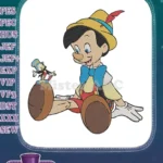 Happy Pinocchio and Jiminy Cricket Disney embroidery designs - Instant Download