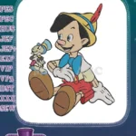 Happy Pinocchio and Jiminy Cricket animated kids embroidery designs - Instant Download