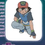 Ash Ketchum Pokémon Trainer Crouching Adventure Embroidery Designs for Fans - Instant Download