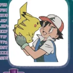 Ash Ketchum and Pikachu affectionate anime embroidery designs - Instant Download