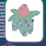 Pokemon Bulbasaur digital embroidery designs with pink flower and leaves - Instant Download