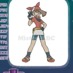 Smiling May Pokémon trainer anime character peace sign embroidery designs - Instant Download