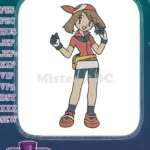 Cheerful Pokemon trainer May character machine embroidery designs - Instant Download