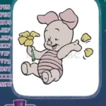Happy Piglet from Winnie the Pooh Holding Yellow Flower Embroidery Designs - Instant Download