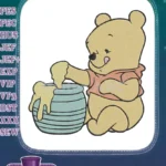 Winnie the Pooh Bear Honey Pot Dipping Hand Embroidery Designs - Instant Download