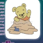 Smiling Winnie Pooh bear playing in the sand embroidery designs - Instant Download