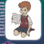 Smiling Christopher Robin holding a letter embroidery designs - Instant Download