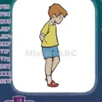 Sweet shy boy yellow shirt blue shorts embroidery designs - Instant Download